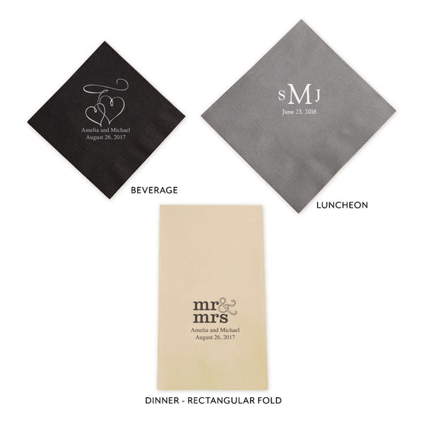 Personalized Foil Printed Paper Napkins - Double Hearts