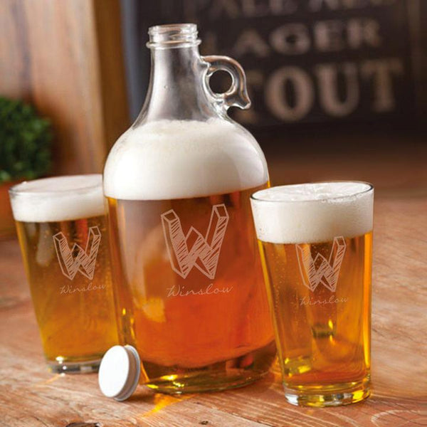 Glass Growler with 2 Pub Glasses