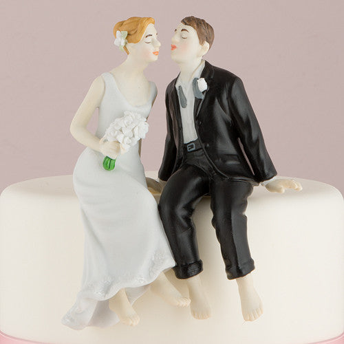 Whimsical Sitting Bride & Groom Wedding Cake Topper