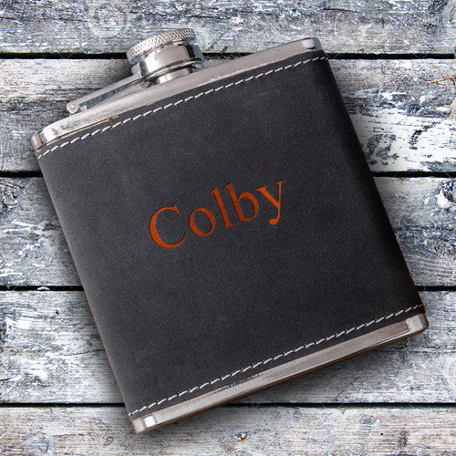 Suede Flask with Orange Lettering