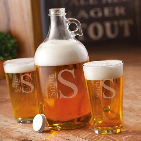 Glass Growler with 2 Pub Glasses