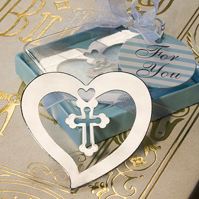 Heart-Shaped Book Mark with Cross Wedding Favor
