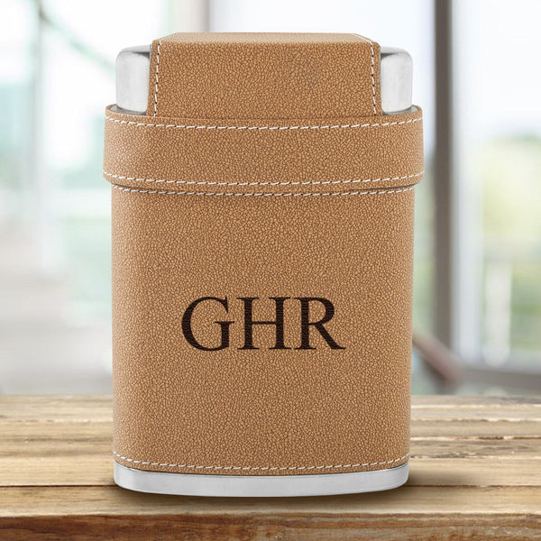 7oz. Leather Personalized Flask - 3 Steel Shot Glasses