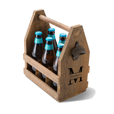 Monogrammed Beer Caddy with Bottle Opener
