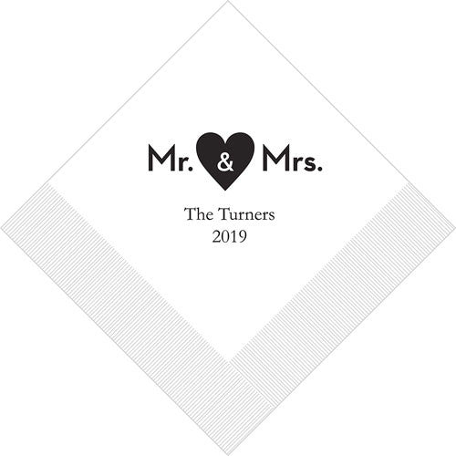 Mr. & Mrs. Heart Printed Napkins