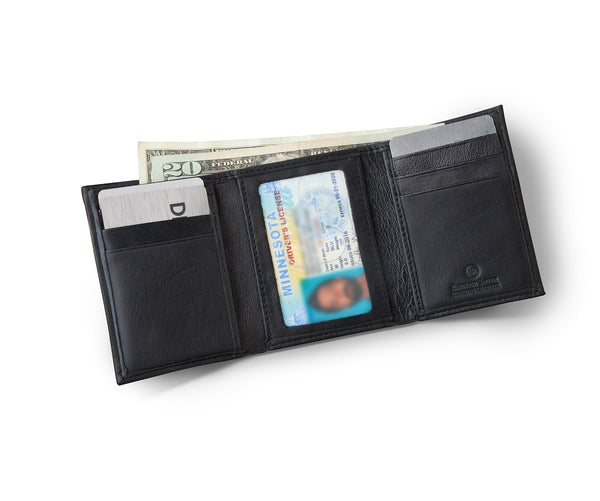 Men's Black Leather Tri-Fold Wallet