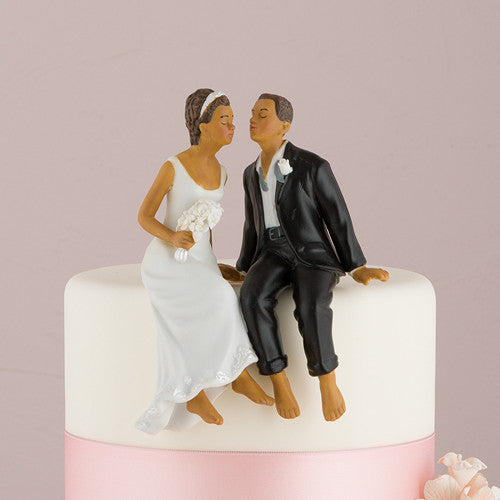 Whimsical Sitting Bride & Groom Wedding Cake Topper